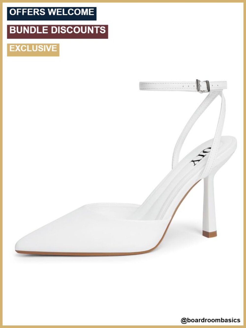 White Pointed Toe Ankle Strap Stiletto Heels for Women Pumps Faux Leather